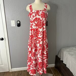 Vince Camuto Floral Tiered Maxi Dress, Red/White, L